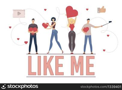 Internet Audience, Blogger Followers, Subscribers Positive Reaction and Feedback, Digital Marketing Concept. Blogging People, Communicating in Social Network Men, Women Trendy Flat Vector Illustration