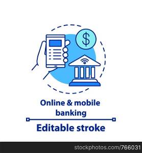 Internet banking concept icon. Money transaction idea thin line illustration. Online payment. Digital wallet. Vector isolated outline drawing. Editable stroke. Internet banking concept icon