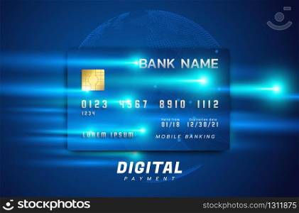 Internet banking concept. Online payment, transaction via credit card. Digital technology transfer pay.