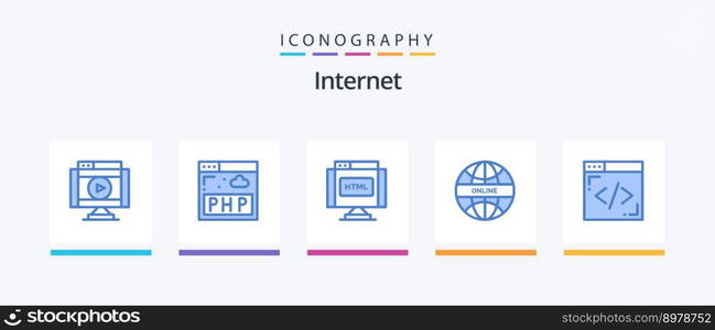 Internet Blue 5 Icon Pack Including internet. world. code. online. global. Creative Icons Design