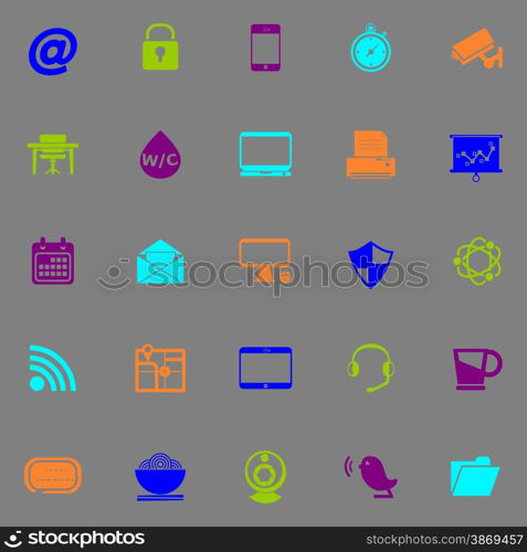 Internet cafe icons fluorescent color on gray background, stock vector