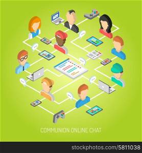 Internet chat concept with isometric online communication symbols and people avatars vector illustration. Internet Chat Concept