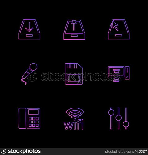 internet , connecetivity , network , equlilizer , battery , cell , wifi , sim , microphone , icon, vector, design, flat, collection, style, creative, icons