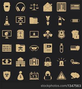 Internet crime icons set. Simple style of 36 internet crime vector icons for web for any design. Internet crime icons set, simple style