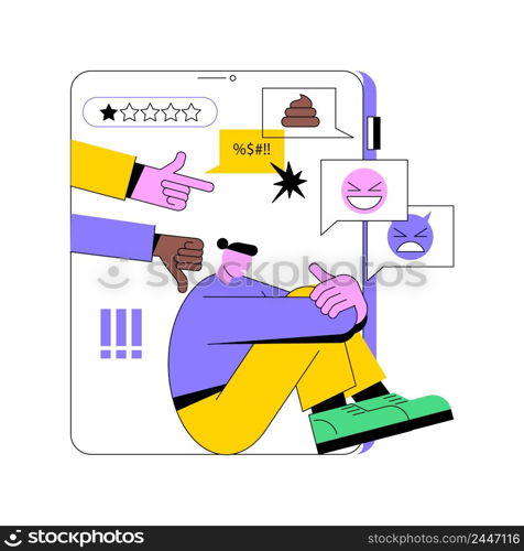 Internet criticism abstract concept vector illustration. Social media behavior, hate speech, comments and share, negative opinion, troll message, fake profile, anonymous abstract metaphor.. Internet criticism abstract concept vector illustration.