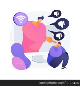 Internet criticism abstract concept vector illustration. Social media behavior, hate speech, comments and share, negative opinion, troll message, fake profile, anonymous abstract metaphor.. Internet criticism abstract concept vector illustration.