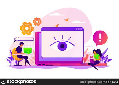 Internet defamation, persistent stalking. Privacy assault, obsessed stalker. Cyberstalking, pursuit of social identity, online false accusations concept. Vector isolated concept creative illustration. Cyberstalking concept vector illustration