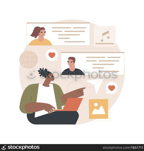 Internet forum abstract concept vector illustration. Internet communication, social media and network technology, chat message, forum topic, comments board, website page abstract metaphor.. Internet forum abstract concept vector illustration.
