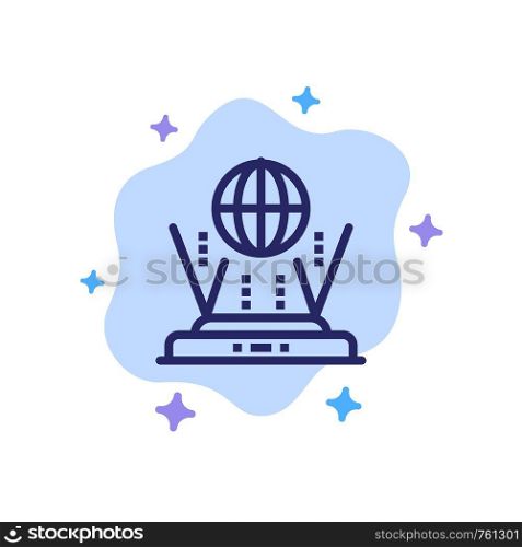Internet, Globe, Router, Connect Blue Icon on Abstract Cloud Background