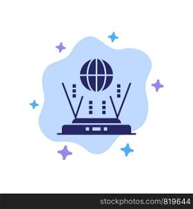 Internet, Globe, Router, Connect Blue Icon on Abstract Cloud Background