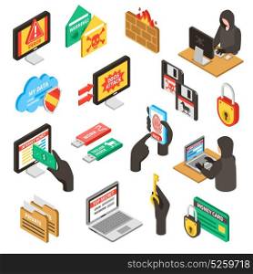 Internet Hacker 3d Isometric Set. Internet hacker attack and personal data security 3d isometric icons set isolated on white background vector illustration