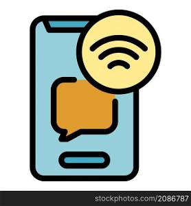 Internet in smartphone icon. Outline internet in smartphone vector icon color flat isolated. Internet in smartphone icon color outline vector