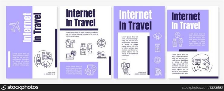 Internet in travel, Wi-fi brochure template. Online communication. Flyer, booklet, leaflet print, cover design with linear icons. Vector layouts for magazines, annual reports, advertising posters