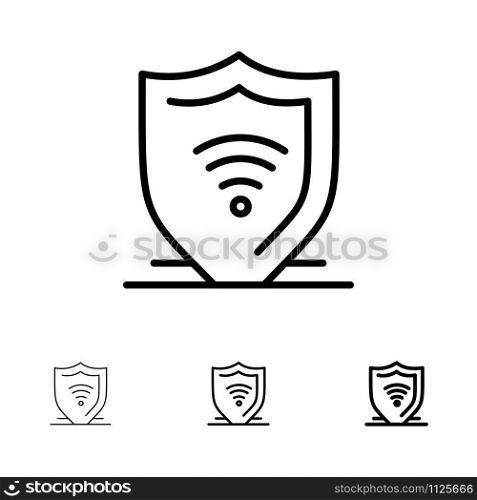 Internet, Internet Security, Protect, Shield Bold and thin black line icon set