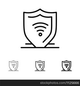 Internet, Internet Security, Protect, Shield Bold and thin black line icon set