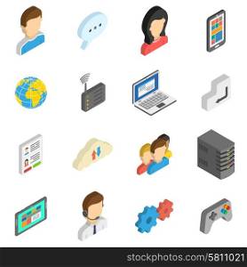 Internet isometric icon set with online chat web communication isolated vector illustration. Internet Isometric Icon Set