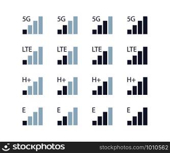 internet level mobile communications set of icons, vector. internet level mobile communications set of icons