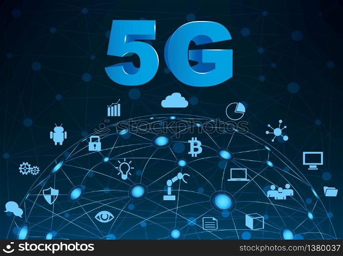Internet networking concept and 5G technology.Network in background with different icon and elements.Internet of things/Smart city and 5G technology