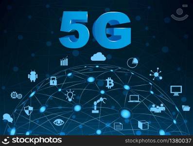 Internet networking concept and 5G technology.Network in background with different icon and elements.Internet of things/Smart city and 5G technology