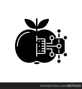 Internet of food black glyph icon. Agricultural industry. IOT technologies. Smart farming. Digital age. Silhouette symbol on white space. Vector isolated illustration. Internet of food black glyph icon