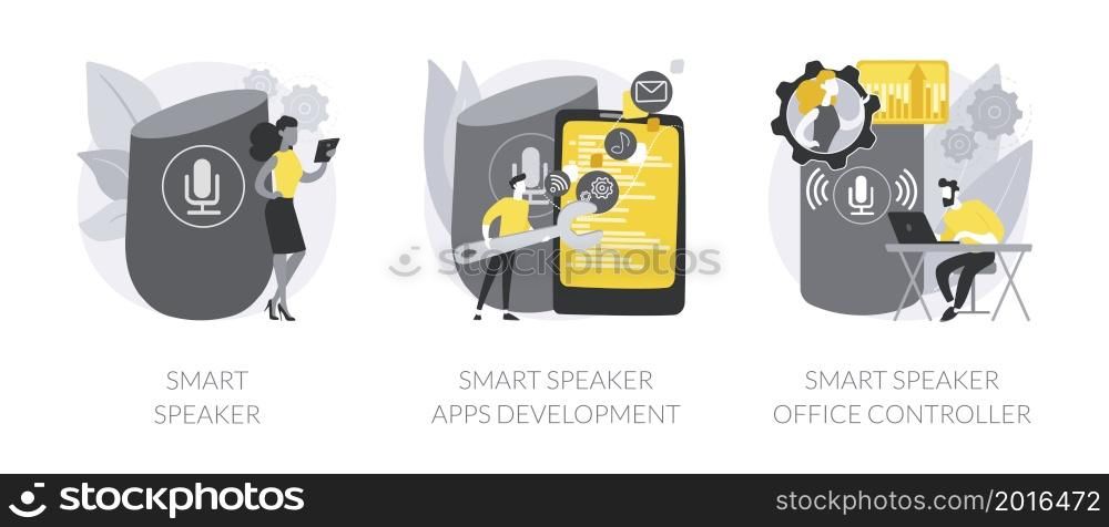 Internet of things abstract concept vector illustration set. Smart speaker apps development and office controller, virtual home automation hub, speech recognition, voice assistant abstract metaphor.. Internet of things abstract concept vector illustrations.