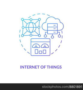 Internet of things blue gradient concept icon. Artificial intelligence. Data science technology abstract idea thin line illustration. Isolated outline drawing. Myriad Pro-Bold font used. Internet of things blue gradient concept icon