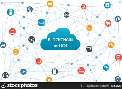 Internet of things concept and Blockchain technology Smart Home Technology Internet networking concept. Internet of things Cloud with apps.