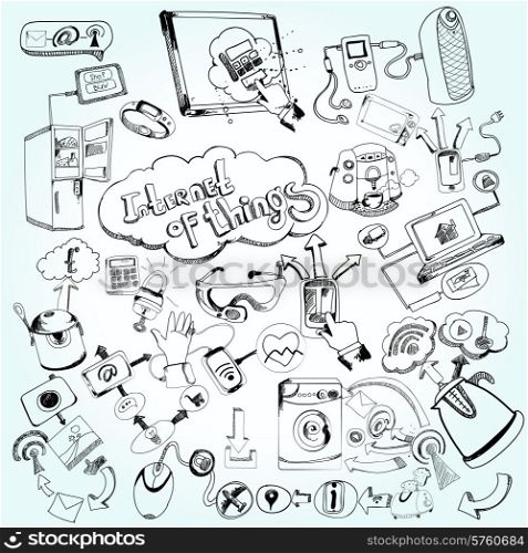 Internet of things concept with doodle decorative network technology icons set vector illustration. Internet Of Things Doodles