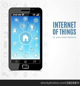 Internet of things concept with realistic smartphone and smart house monitoring icons vector illustration. Internet Of Things Phone