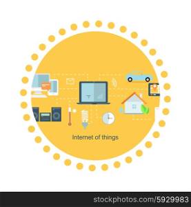Internet of things icon flat design. Network and iot technology, web and smart home, mobile digital, wireless connect, communication equipment illustration