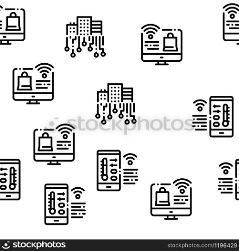 Internet Of Things IOT Seamless Pattern Vector Thin Line. Illustrations. Internet Of Things Seamless Pattern Vector