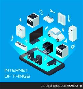 Internet Of Things Isometric Design Concept. Internet of things urban design concept with appliances made using innovative technology for comfort and security isometric vector illustration