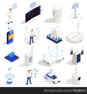 Internet of things isometric icons set of equipment support digital global network remote monitoring and control isolated vector illustration