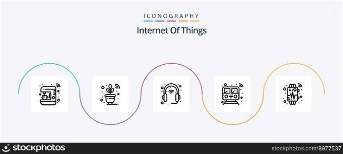 Internet Of Things Line 5 Icon Pack Including train. public. wifi. internet. headphone