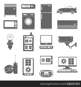 Internet of things mobile car and house facilities remote control black pictograms collection abstract isolated vector illustration. Internet things icons set black