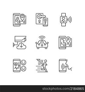 Internet of things pixel perfect linear icons set. Wireless technology. IoT appliance. Innovative tech. Customizable thin line symbols. Isolated vector outline illustrations. Editable stroke. Internet of things pixel perfect linear icons set