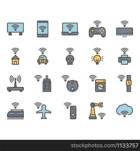 Internet of things related icon and symbol set in color outline design