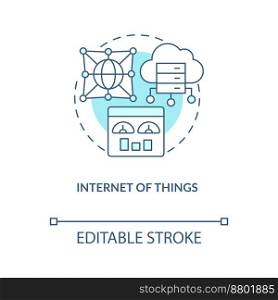 Internet of things turquoise concept icon. Artificial intelligence. Data science abstract idea thin line illustration. Isolated outline drawing. Editable stroke. Arial, Myriad Pro-Bold fonts used. Internet of things turquoise concept icon