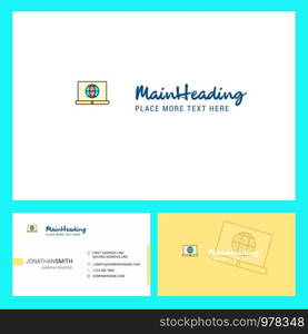 Internet on Laptop Logo design with Tagline & Front and Back Busienss Card Template. Vector Creative Design