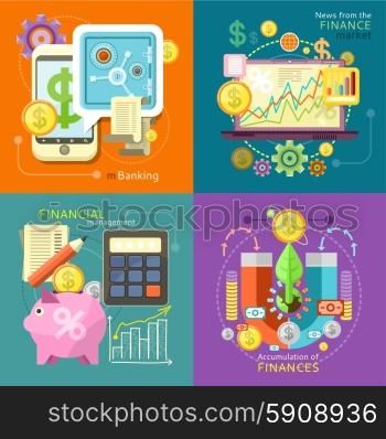 Internet online banking. Accumulation of finances concept of a magnet attracting golden coins. Accounting with digitial caculator. Financial diagram on a laptop monitor. News from finance market