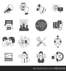 Internet online forums concept black icons set with users group message bubbles conversation abstract isolated vector illustration. Internet forums concept icons set black