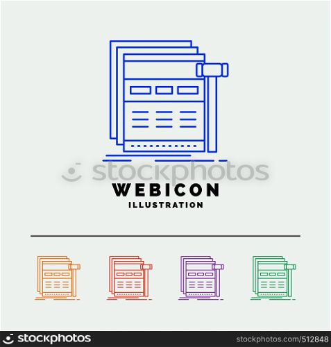 Internet, page, web, webpage, wireframe 5 Color Line Web Icon Template isolated on white. Vector illustration. Vector EPS10 Abstract Template background