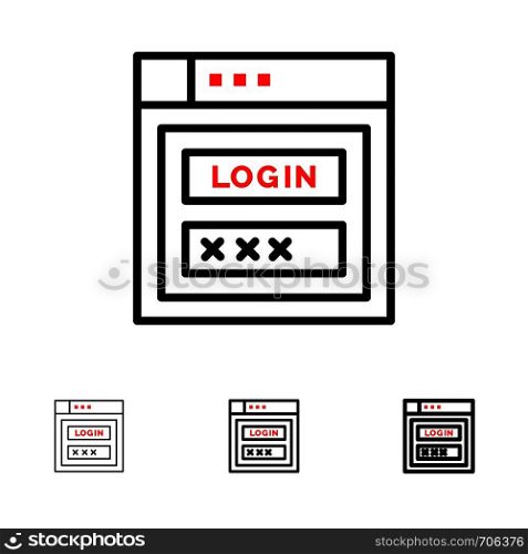 Internet, Password, Shield, Web Security, Bold and thin black line icon set