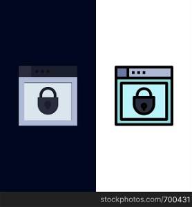 Internet, Password, Shield, Web Security, Icons. Flat and Line Filled Icon Set Vector Blue Background