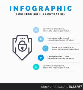 Internet, Password, Shield, Web Security, Line icon with 5 steps presentation infographics Background