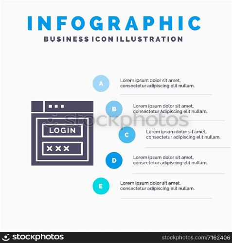 Internet, Password, Shield, Web Security, Solid Icon Infographics 5 Steps Presentation Background