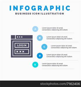 Internet, Password, Shield, Web Security, Solid Icon Infographics 5 Steps Presentation Background
