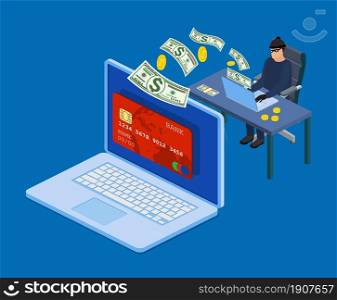 Internet phishing and hacking attack isometric concept. internet attack on credit card. vector illustration in flat design.. Internet phishing and hacking attack concept.