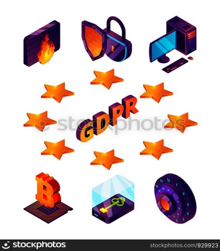 Internet privacy protection 3d. Gdpr general data protection online wireless safety connection firewall antivirus vector isometric. Illustration of security and protection regulation gdpr. Internet privacy protection 3d. Gdpr general data protection online wireless safety connection firewall antivirus vector isometric
