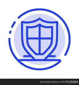 Internet, Protection, Safety, Security, Shield Blue Dotted Line Line Icon